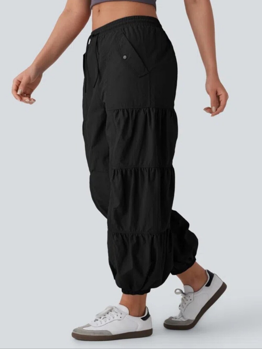 HALARA Mid Rise Drawstring Pocket Ruched Parachute Casual Cargo Baggy Pants L - Picture 7 of 16